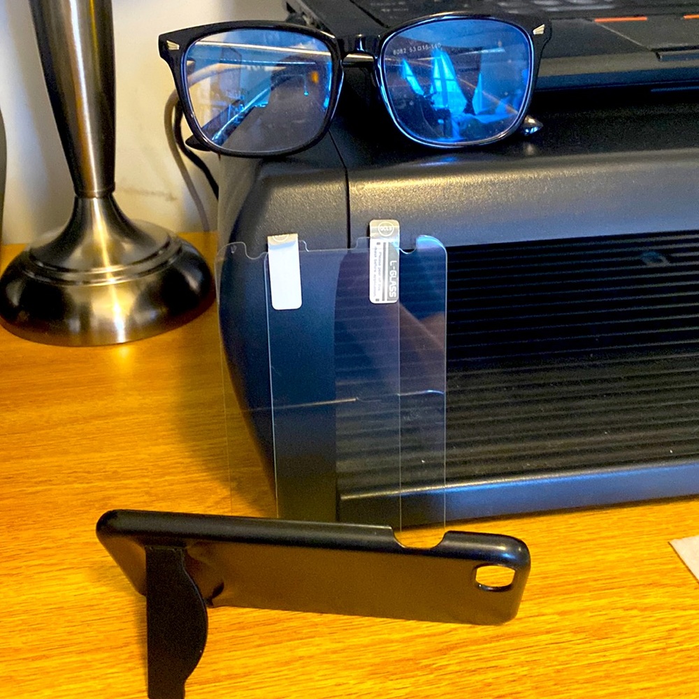 iPhone 7 kickstand case, screen protectors and blue blocker glasses